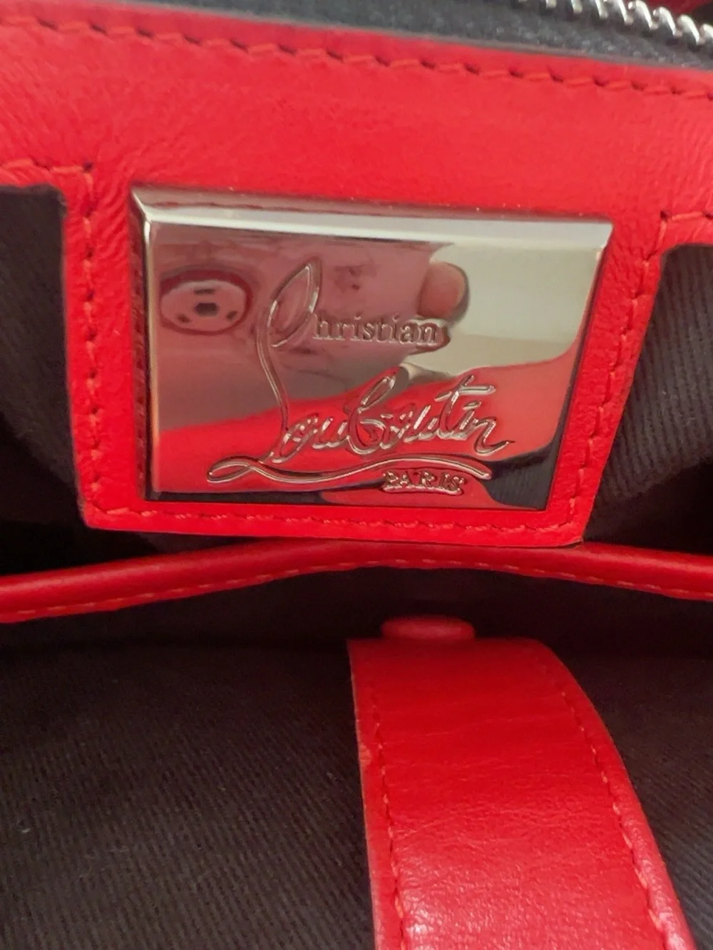 Christian Louboutin SPIKED EXPLORAFUNK Black Leather Studded Backpack Red